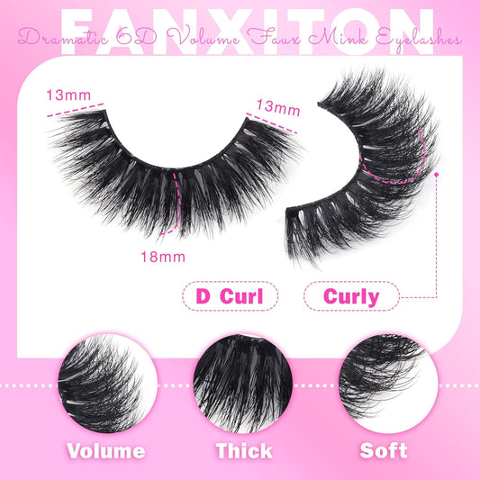 Mink Lashes Fluffy 6D Volume False Eyelashes Fluffy Strip 15-18MM Fake Lashes 100% Handmade Lightweight 5 Pairs Pack Faux Mink Lashes (FD01), Black