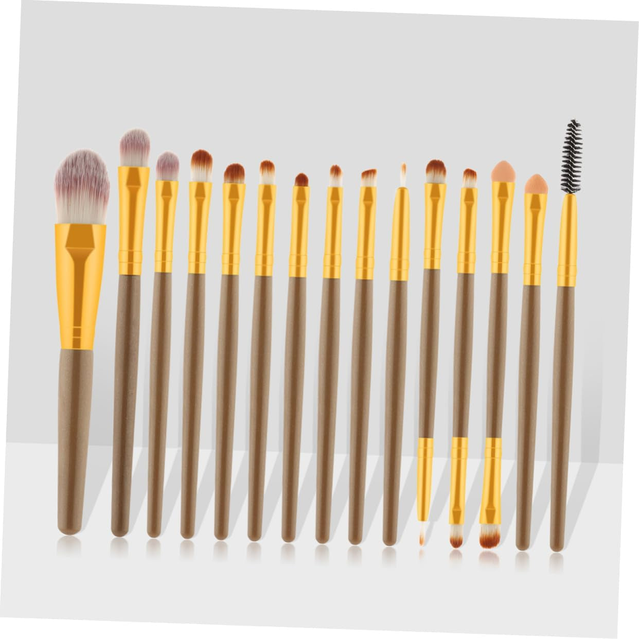 15Pcs Cosmetics Brush Set with Wooden Handle Pink and White Nylon Bristles Includes Powder and Blush Brushes for Makeup Application 185 Brown Handle