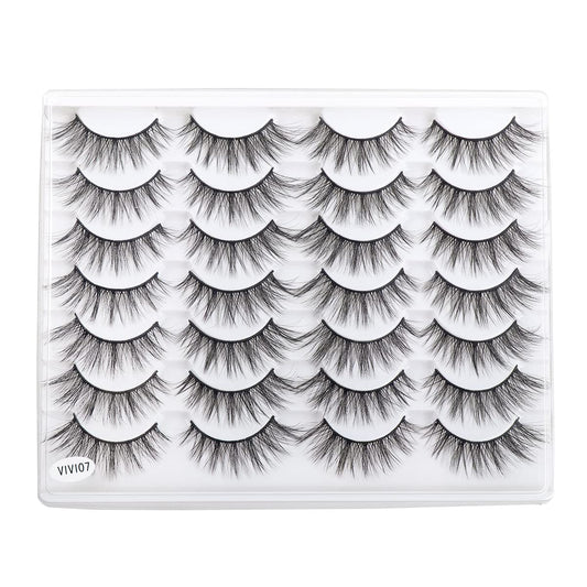 Lashes Cat Eye Lashes False Eyelashes Faux Mink Wispy Lashes 3D Cross Fluffy Eyelashes 14 Pairs Multipack (Long)