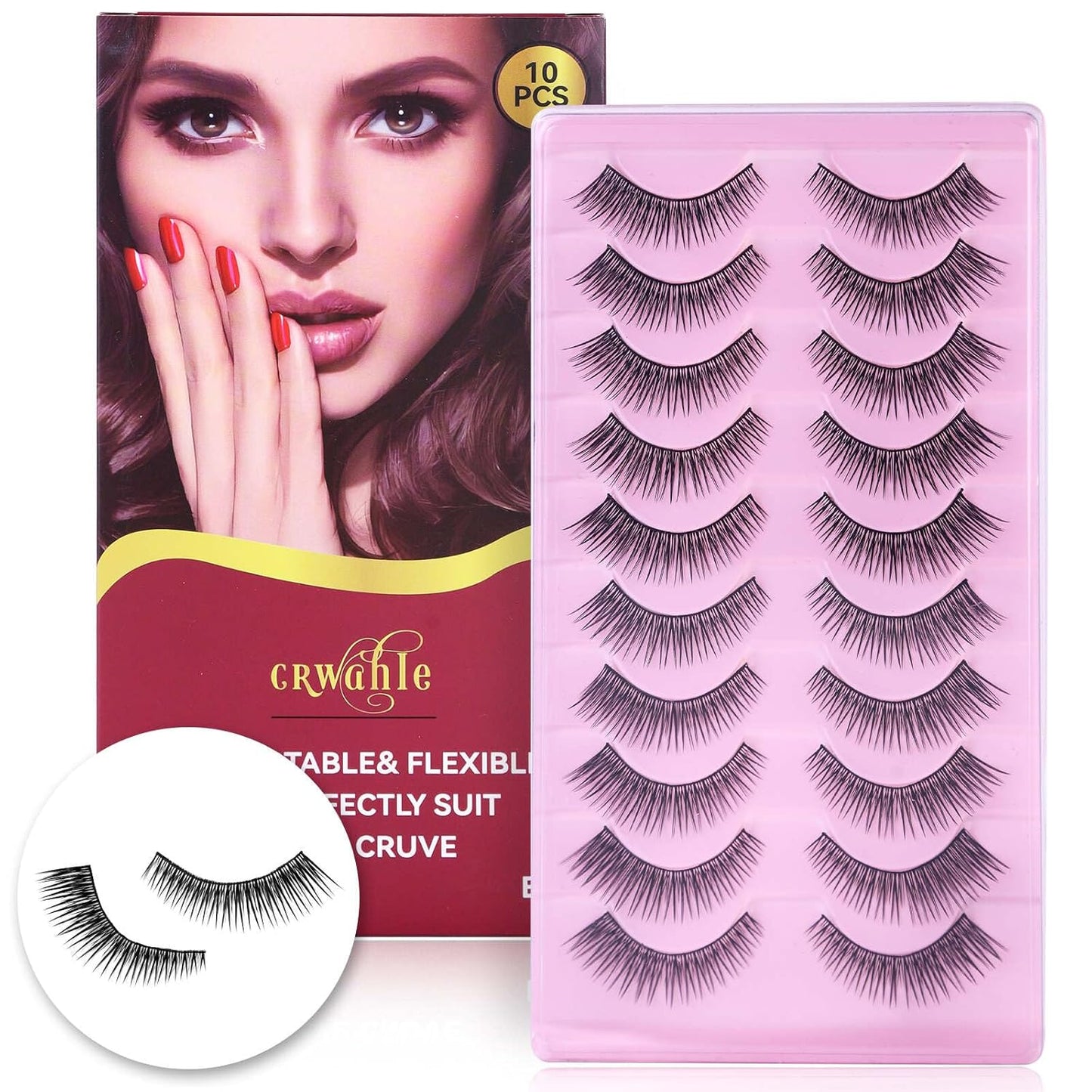 10 Pairs Natural Eyelashes, Reusable Microfiber False Lashes, Sweat-Proof Eye Lash, Natural and Beautiful, Easy to Wear,