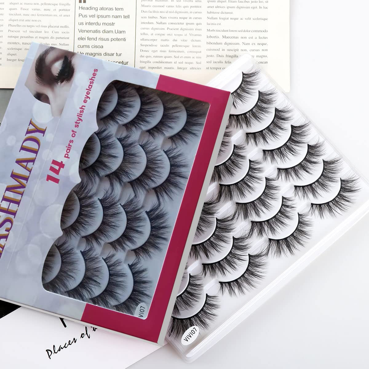 Lashes Cat Eye Lashes False Eyelashes Faux Mink Wispy Lashes 3D Cross Fluffy Eyelashes 14 Pairs Multipack (Long)