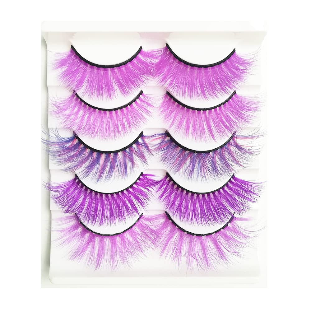 Purple Lashes Colorful Eyelashes Halloween Easter Faux Mink Eyelashes Colored False Eye Lashes Long Dramatic Party Fake Eyelashes Makeup Tools Costume Eye Lashes Extensions(Mq305-Purple)