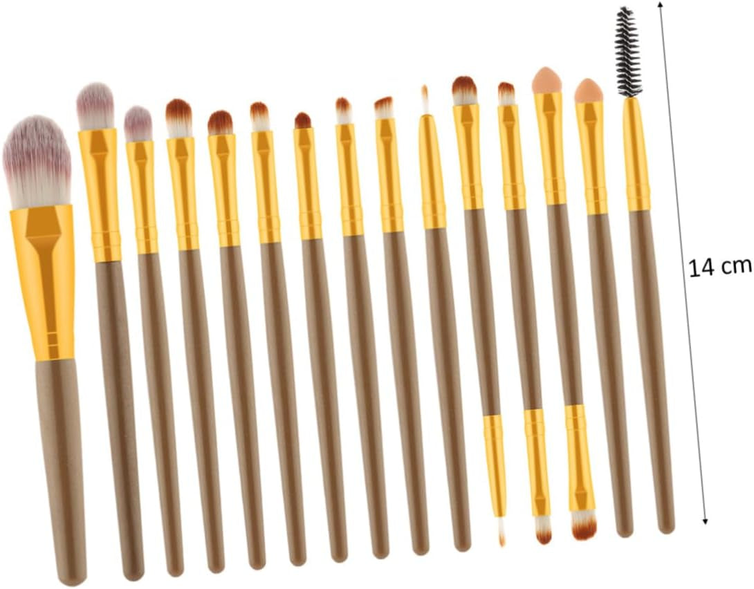 15Pcs Cosmetics Brush Set with Wooden Handle Pink and White Nylon Bristles Includes Powder and Blush Brushes for Makeup Application 185 Brown Handle