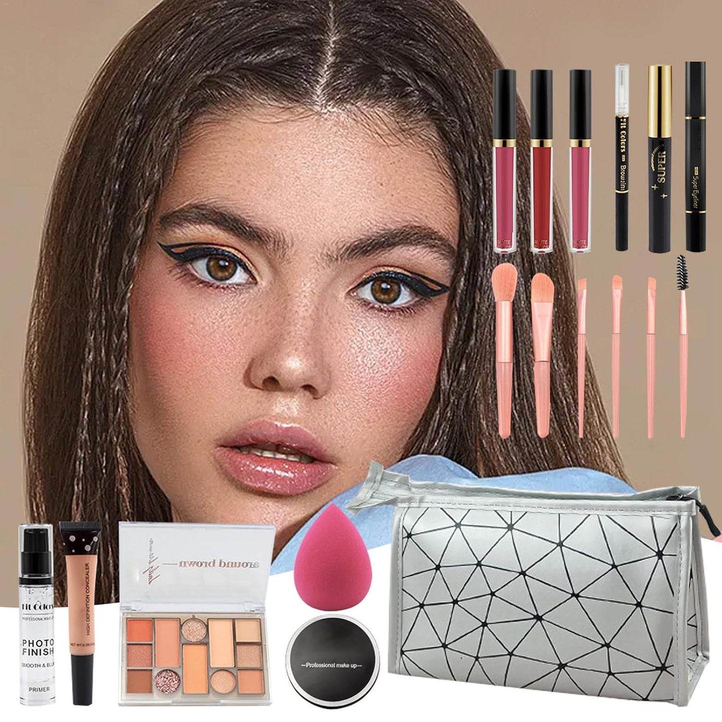 Professional Makeup Kit | Makeup Kit Women | Full Kit Makeup | Makeup Bundle Women, Complete Makeup Set, Eyeshadow Lipstick Kit, Makeup Storage Bag Set, Mirrored Makeup Bundle, Cosmetic Bundle Women