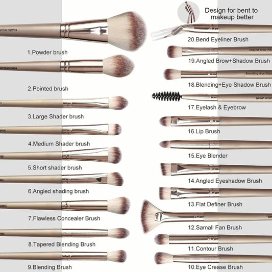 Travel Makeup Brush Set, 20Pcs Makeup Brushes, Concealers Eye Shadows Makeup Brushes Set,Coffee Brown Soft Skin Friendly Delicate Makeup Brush Full Set Beauty To,Brush Eye Makeup Tool