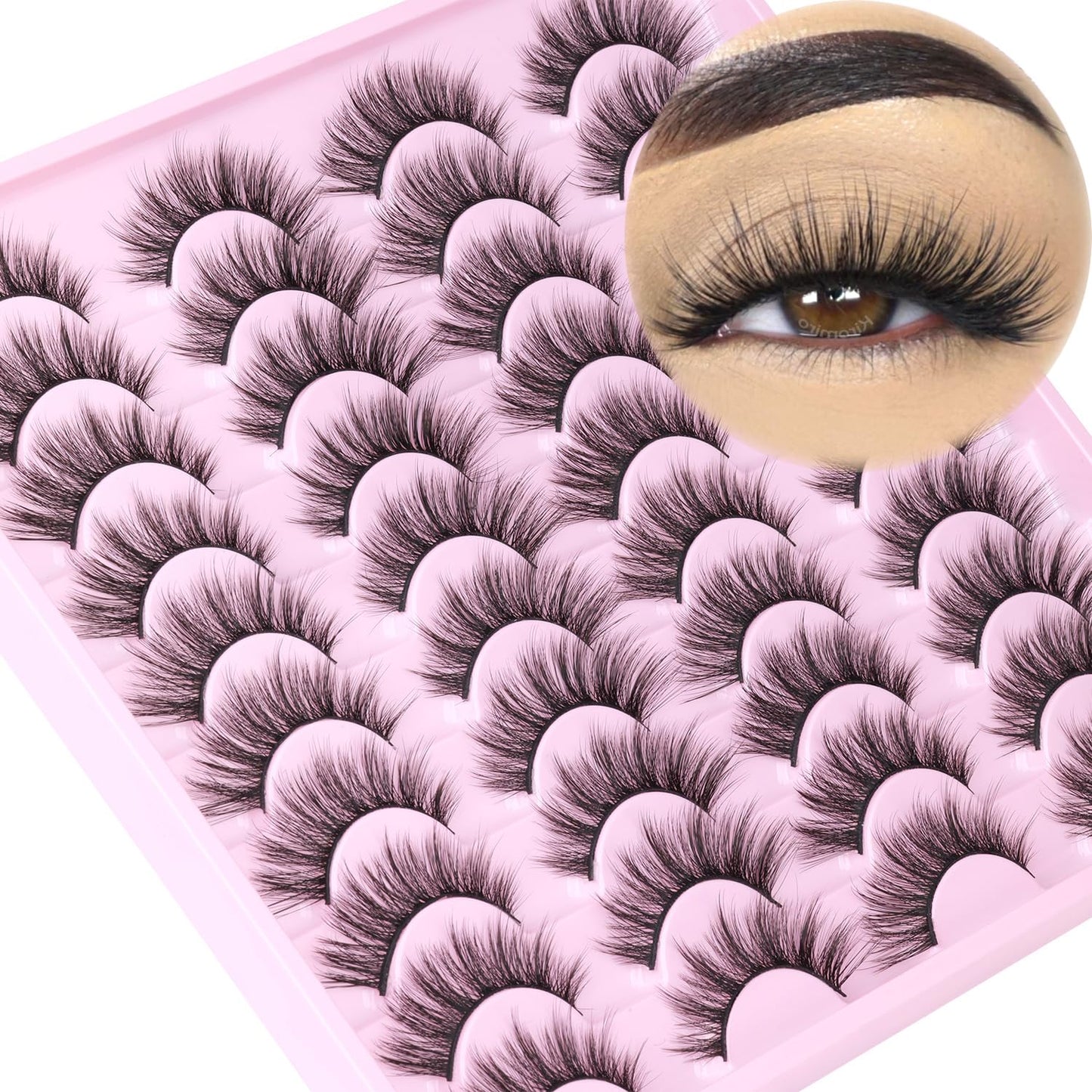 20 Pairs Lashes Wispy Faux Mink Lashes 15Mm Cat Eye False Eyelashes Natural Look 3D Volume C-Curl Strip Lashes Pack by