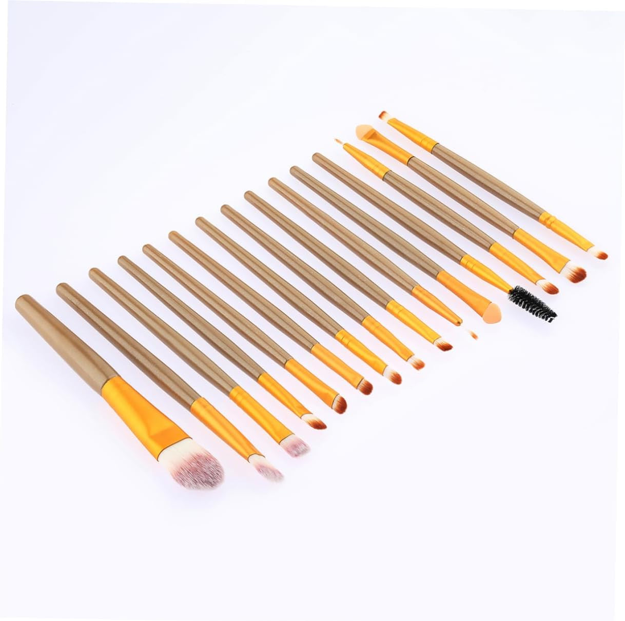 15Pcs Cosmetics Brush Set with Wooden Handle Pink and White Nylon Bristles Includes Powder and Blush Brushes for Makeup Application 185 Brown Handle