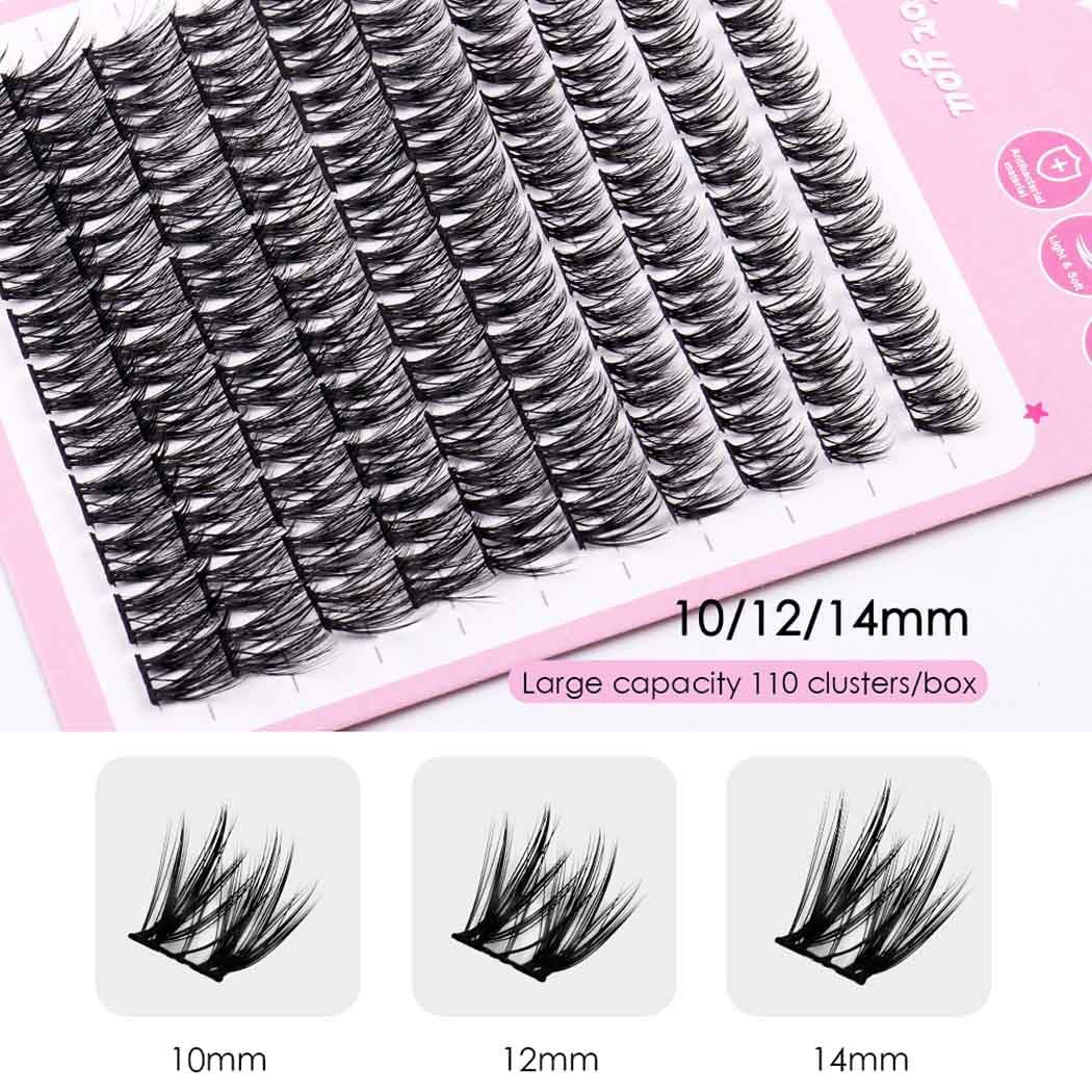 DIY Cluster Eyelash Extensions 110Pcs Individual Lashes Black Natural D Curl Faux Mink Lashes 10-14Mm Mix Length Clusters False Eyelashes for Women and Girls