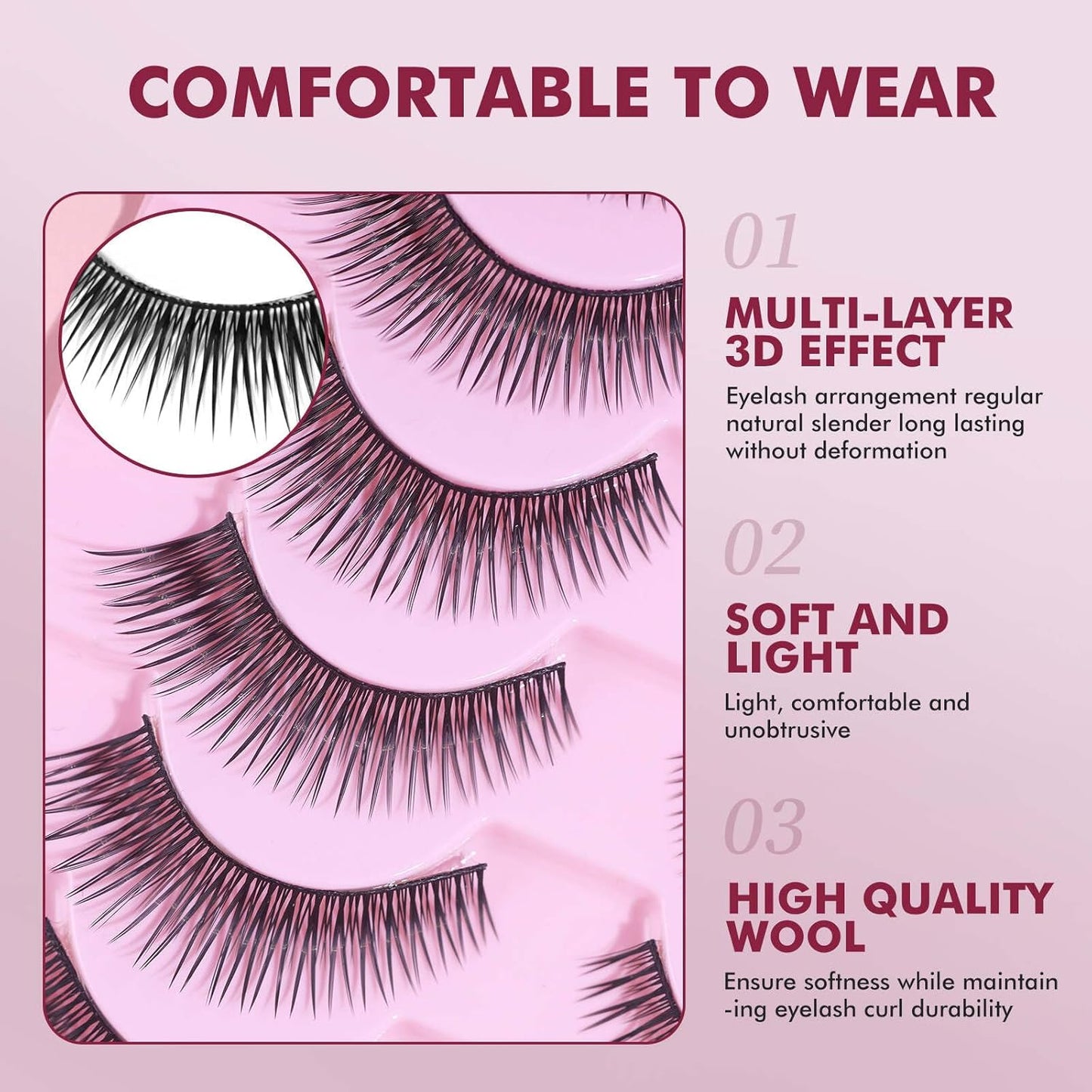 10 Pairs Natural Eyelashes, Reusable Microfiber False Lashes, Sweat-Proof Eye Lash, Natural and Beautiful, Easy to Wear,