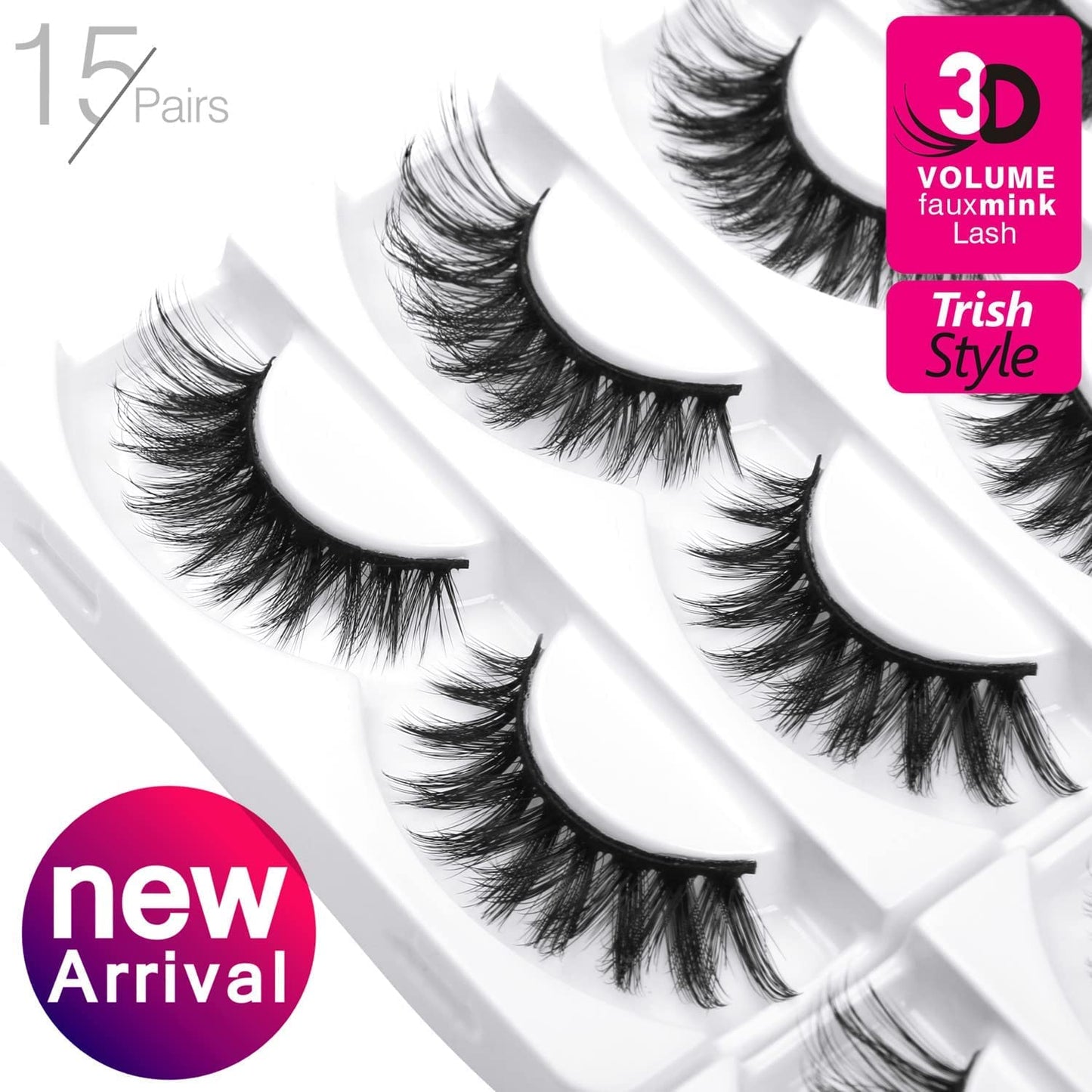 False Eyelashes Cat Eye-Lashes 3D Mink Lashes,Spiky Wispy Natural Long Faux Mink Lashes Strips Soft & Reusable Makeup Professional Fake Eyelashes Pack 15 Pairs | Trish Style