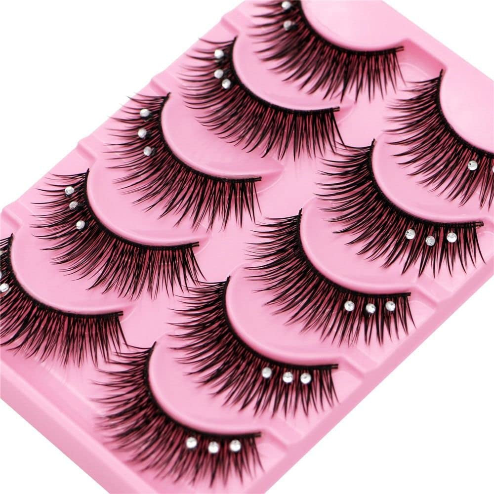 10Pair Diamond False Eyelashes for Makeup, False Eyelashes Dramatic Volume Thick Long Eye Lashes Glitter Handmade Fuffy Lashes Eye Extension