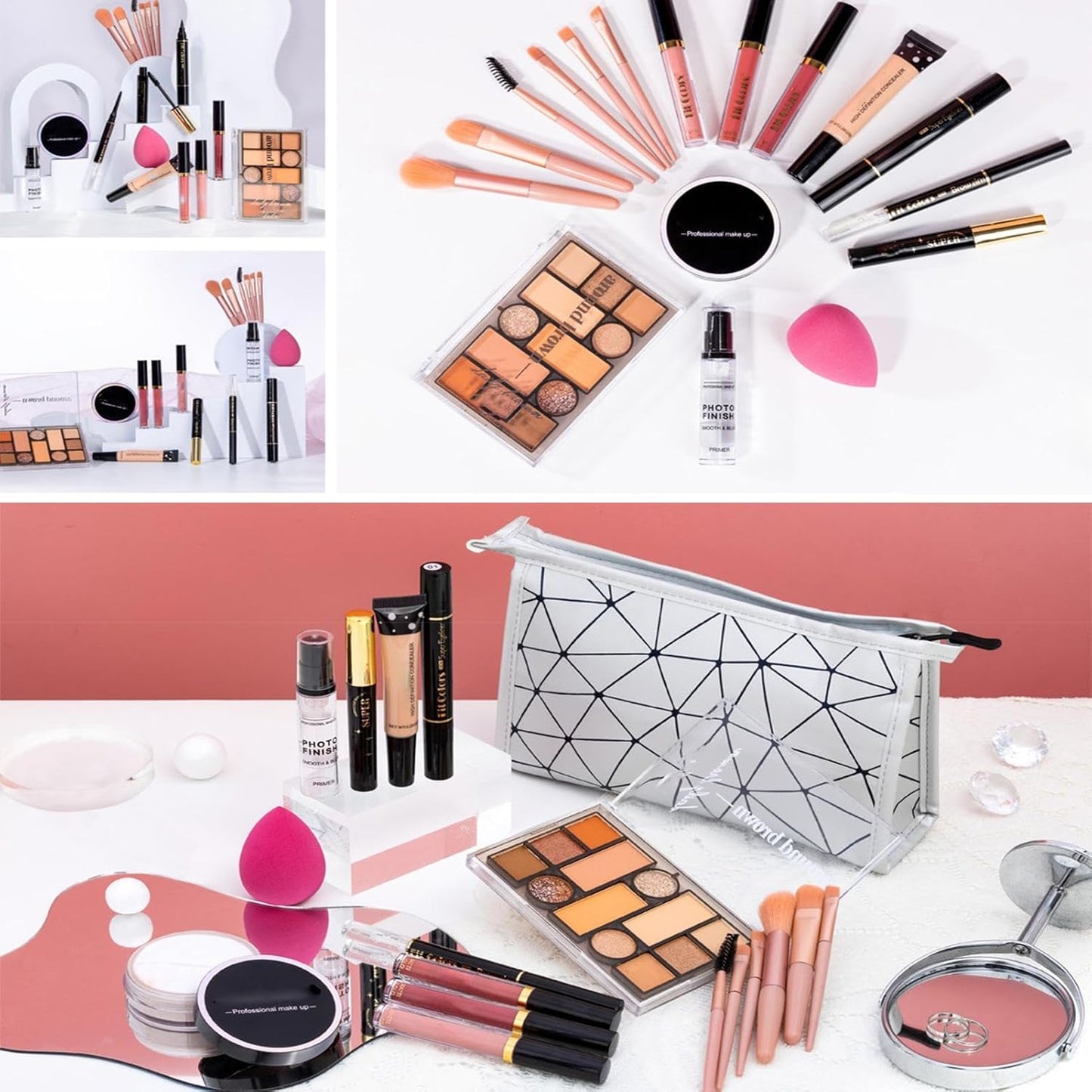 Professional Makeup Kit | Makeup Kit Women | Full Kit Makeup | Makeup Bundle Women, Complete Makeup Set, Eyeshadow Lipstick Kit, Makeup Storage Bag Set, Mirrored Makeup Bundle, Cosmetic Bundle Women