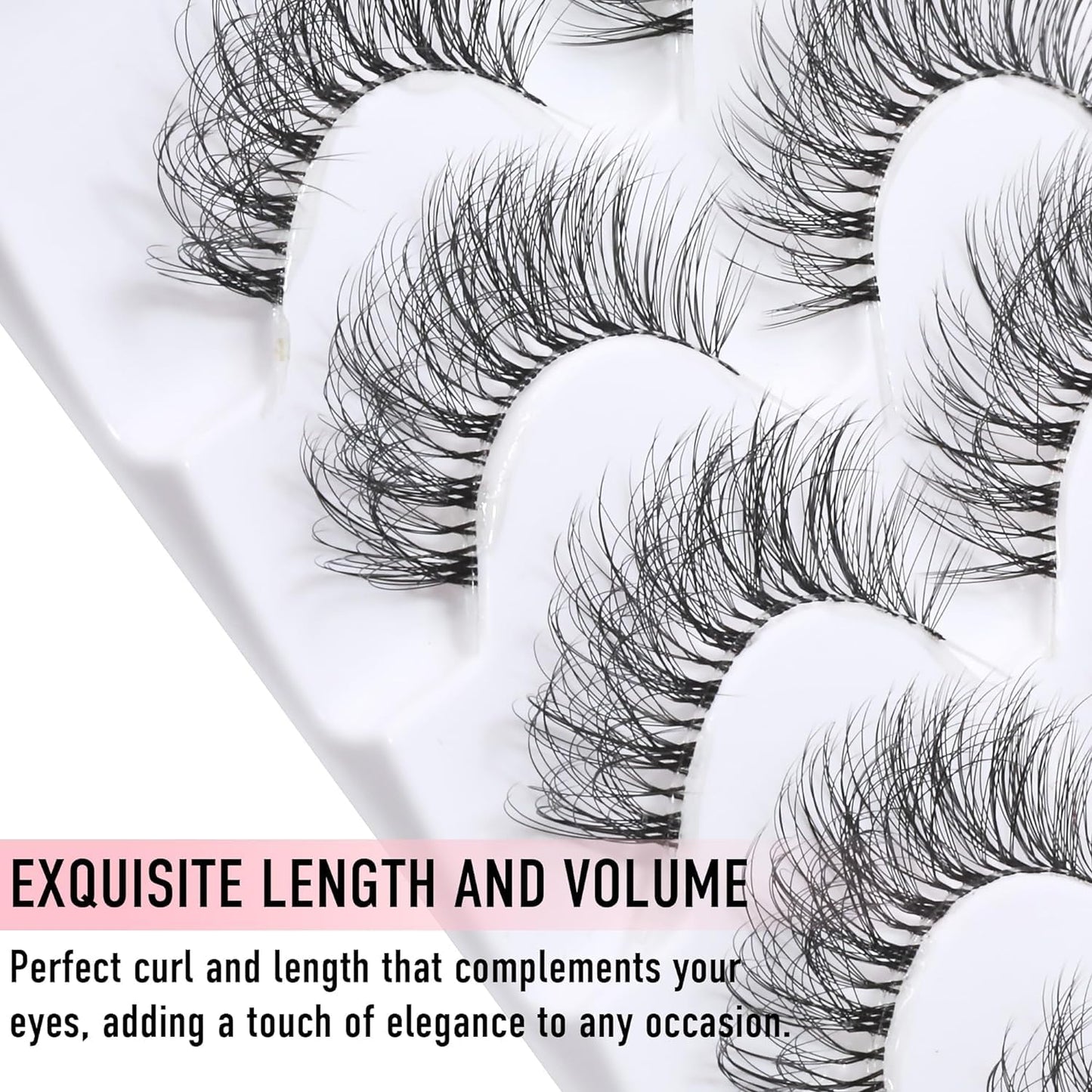 Fake Eyelash Cat Eye Lashes Wispy Natural Look, D Curl 10-18Mm Clear Band 3D Natural False Eyelashes Multipack (A8 Clear Band, 10 Pair (Pack of 1))
