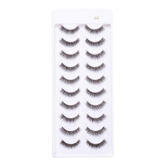 10 Pairs False Eyelashes Natural Look Eyelashes Soft Fake Lashes 100% Handmade Lashes Reusable Eye Lash Transparent Band 1 Pack by 002 Style