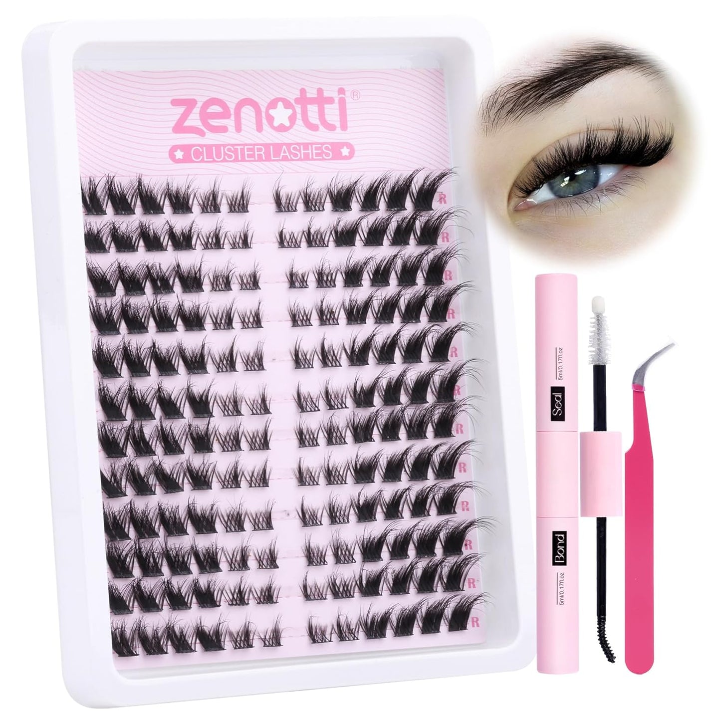 DIY Lash Extension Kit Lash Clusters Wispy Individual Lashes Cat Eye Lashes 144 Pcs Eyelash Extension Kit with Lash Bond and Seal Cluster Lashes Left & Right