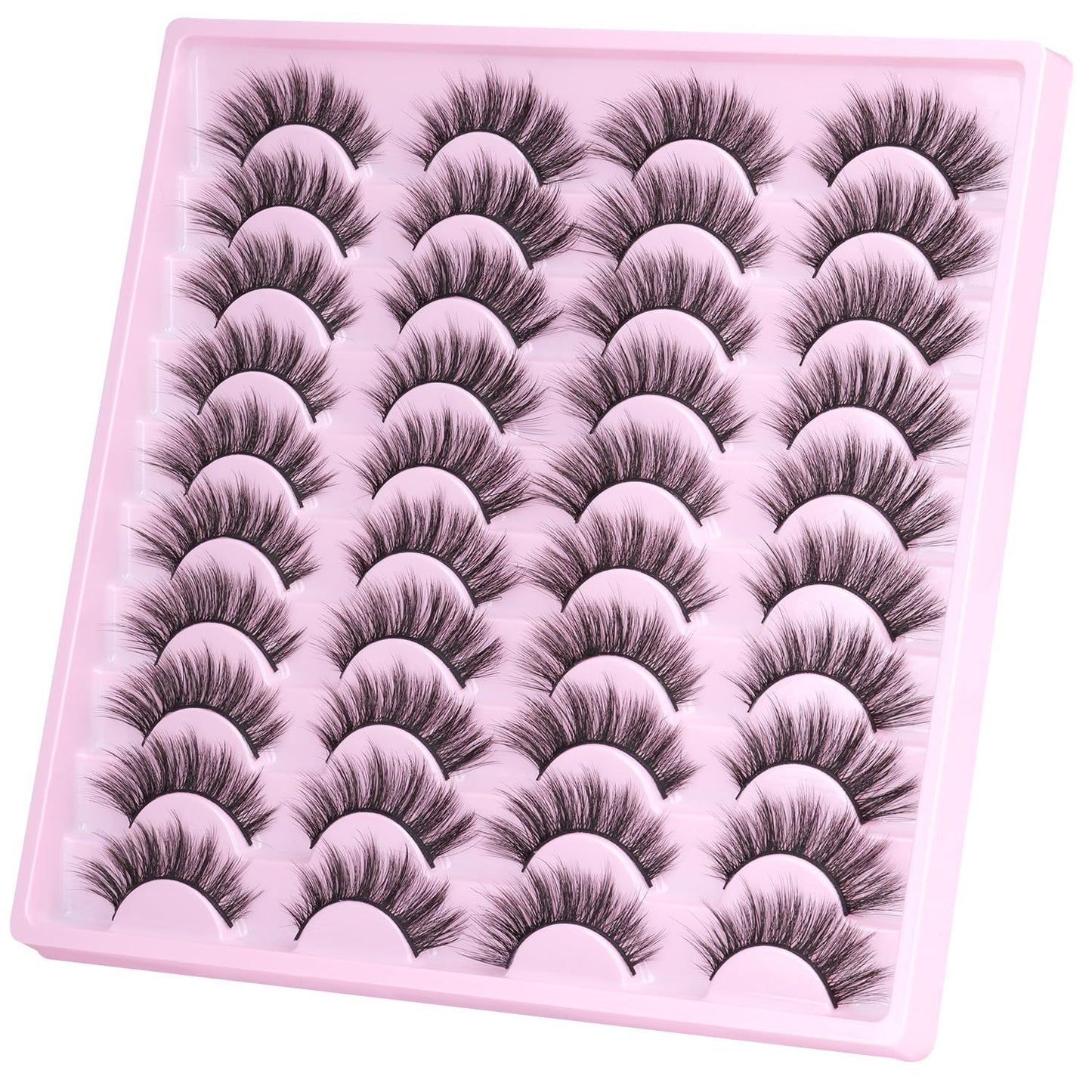 20 Pairs Lashes Wispy Faux Mink Lashes 15Mm Cat Eye False Eyelashes Natural Look 3D Volume C-Curl Strip Lashes Pack by