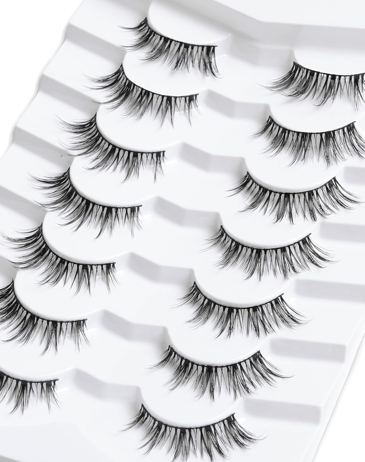 Natural Lashes Wispy Lashes Natural Look False Eyelashes Natural Flared Eyelashes False Eye Lashes Soft Fluffy Lashes 7 Pairs D13 Sexy Cat Eye-10Mm