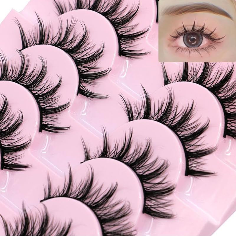 MANGA Lashes False Eyelashes Cosplay Lashes Natural Look Faux Mink 3D Fluffy Eye Lashes Cotton Band Soft Reusable Look like Extensions 10 Pairs 13Mm Cross Lashes Pack