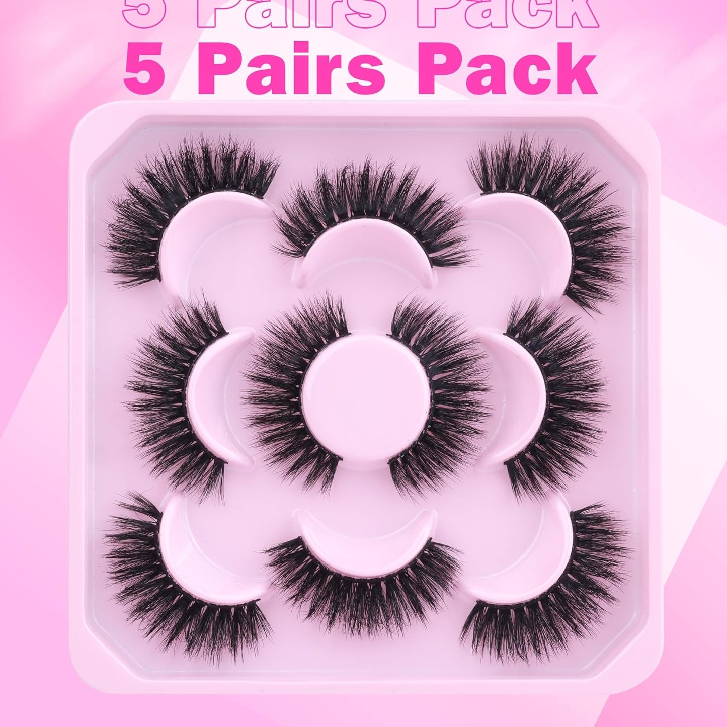 Mink Lashes Fluffy 6D Volume False Eyelashes Fluffy Strip 15-18MM Fake Lashes 100% Handmade Lightweight 5 Pairs Pack Faux Mink Lashes (FD01), Black