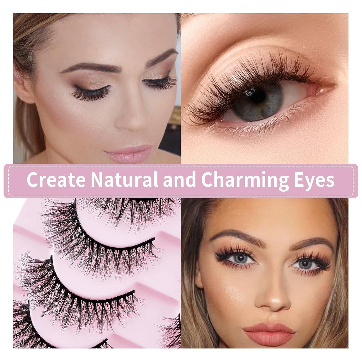 False Eyelashes 10 Pairs 3D Natural Wispy Lashes Cat Eye Lashes Mink Lashes Fluffy Thick and Soft Lashes (W55), Black
