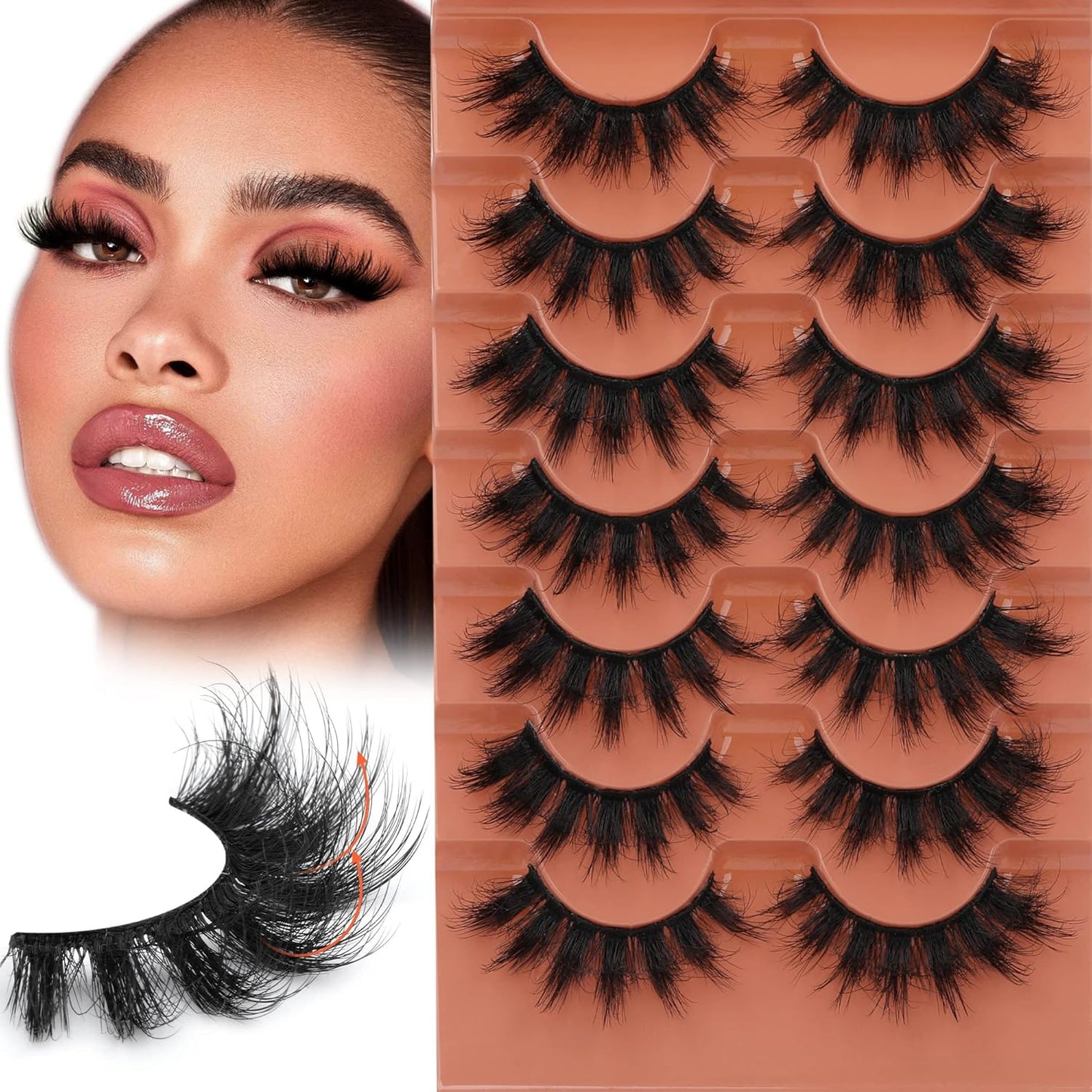Fluff 8D False Eyelashes 20Mm Faux Mink Lashes Natural Fake Thick Volume Cat Eye Lashes 7 Pairs Multipack