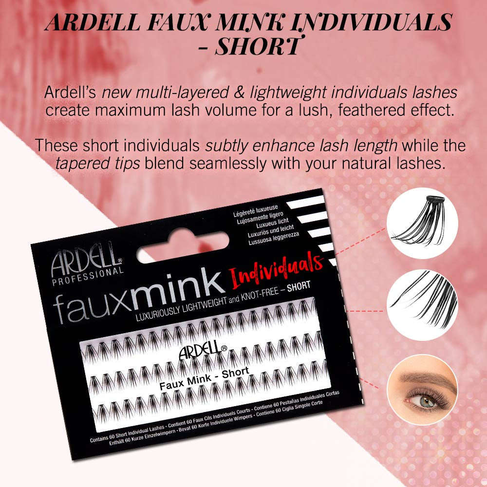 Faux Mink False Eyelashes, Individual Lashes Short, Black - Natural Look DIY Lash Clusters, Eyelash Extensions, 4 Pack