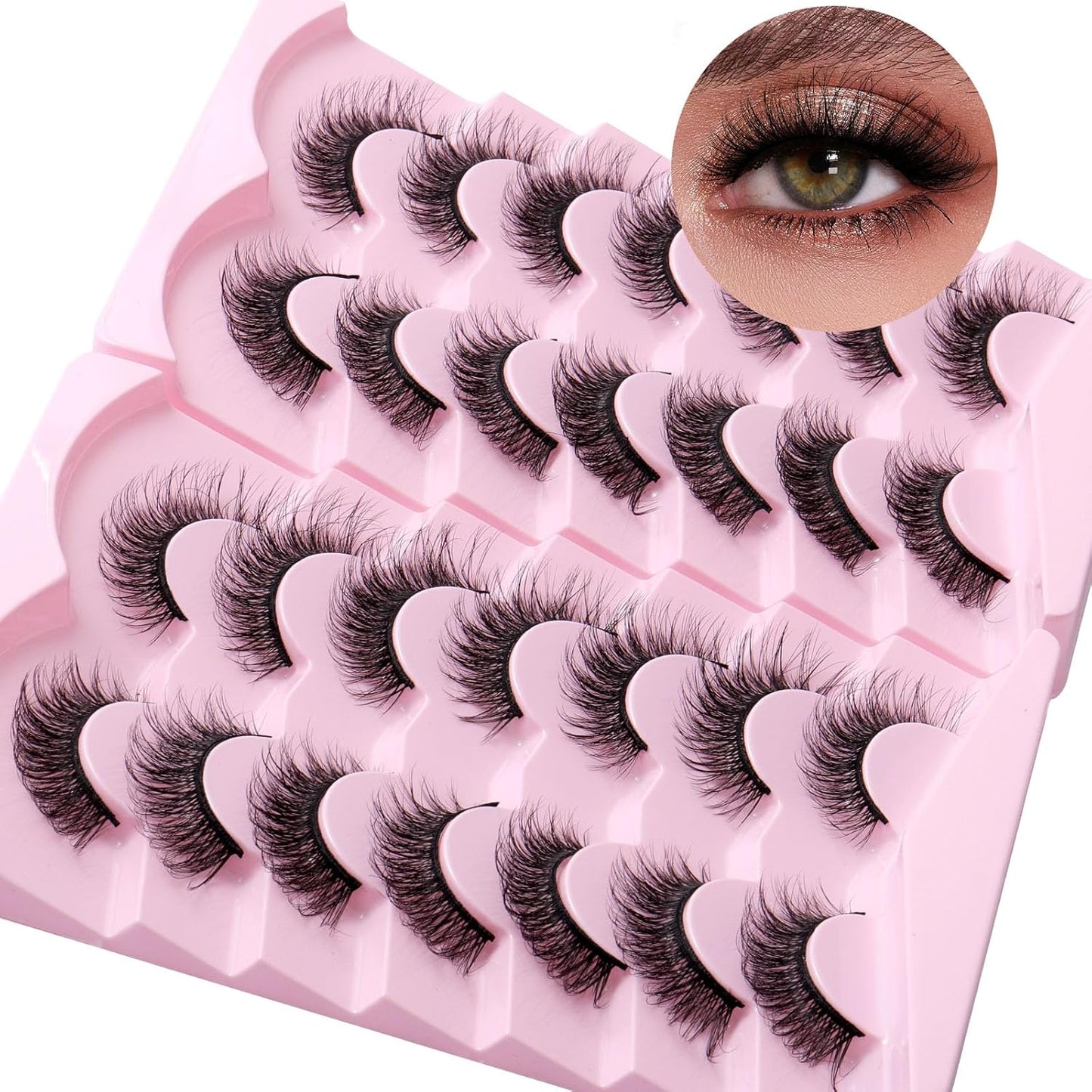 Cat Eye False Eyelashes 14 Pairs 6D Volume Natural Look Fluffy Wispy Lashes 15Mm Eye Lash Extensions Strip Fake Eyelashes Pack