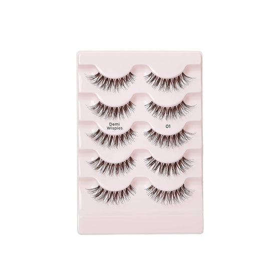 I-Envy False Eyelashes and Lash Adhesive Set Demi Wispies Natural Lashes 5 Pairs Fake Eye Lashes (Clear)