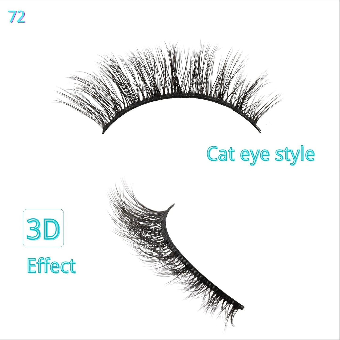 10Pairs Cat Eye Lashes False Lashes 3D Fake Eyelashes Short Wispy Strip Lashes Reusable Eye Lashes Fluffy Thick Fake Lash 100% Handmade by OBEYA (S72 Style)