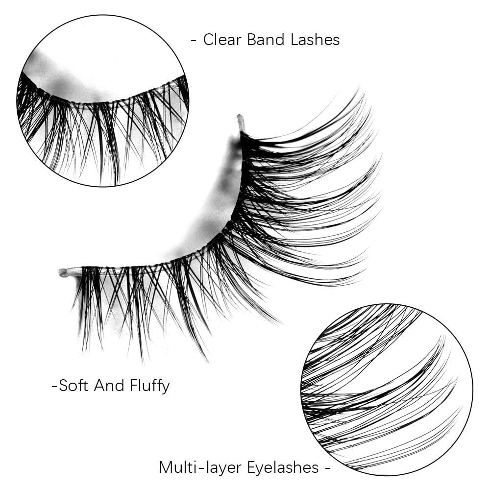 Manga Lashes, Fox Eye False Eyelashes Cat Eye Lashes Natural Look Cosplay Anime Eyelashes Clear Band Eyelashes Wispy Faux Mink Fake Lashes 7 Pairs