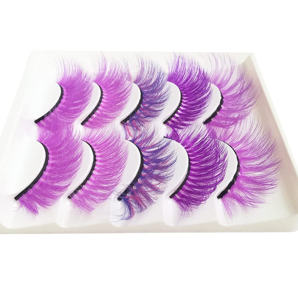 Purple Lashes Colorful Eyelashes Halloween Easter Faux Mink Eyelashes Colored False Eye Lashes Long Dramatic Party Fake Eyelashes Makeup Tools Costume Eye Lashes Extensions(Mq305-Purple)