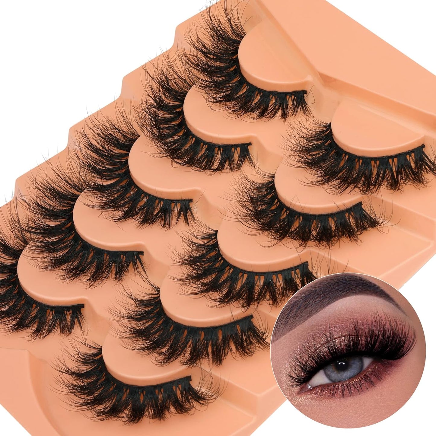 Fluffy Lashes Mink False Eyelashes Cat Eye Lashes Natural Look Volume Faux Mink Eyelashes 5 Pairs Multipack by