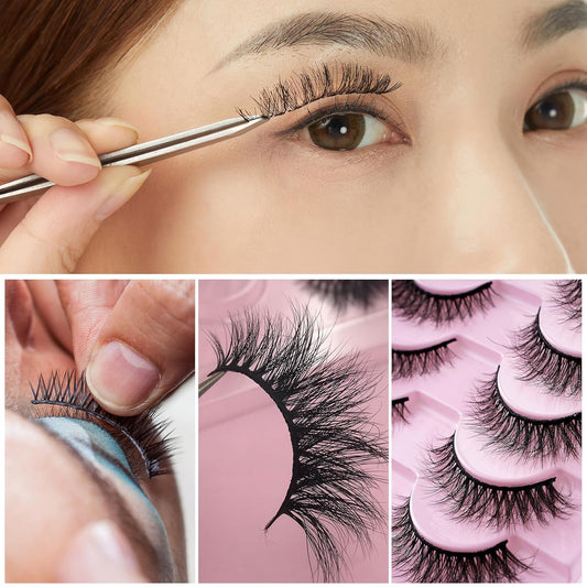 False Eyelashes 10 Pairs 3D Natural Wispy Lashes Cat Eye Lashes Mink Lashes Fluffy Thick and Soft Lashes (W55), Black