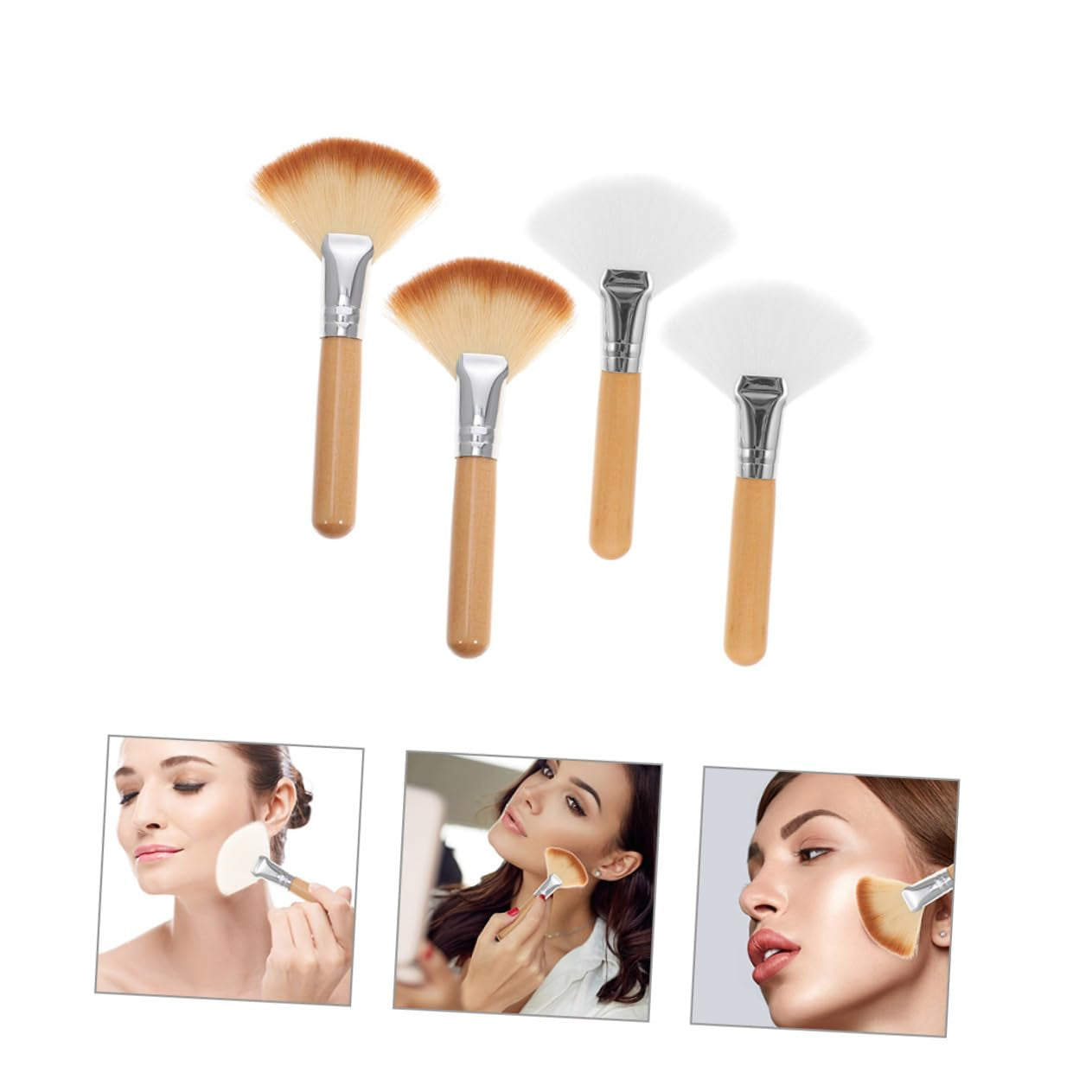 Blush Brush Set for Highlighter and Nose Shadow 4Pcs Dual-Ended Makeup Brush Large Fan Shape Soft and Gentle on Skin