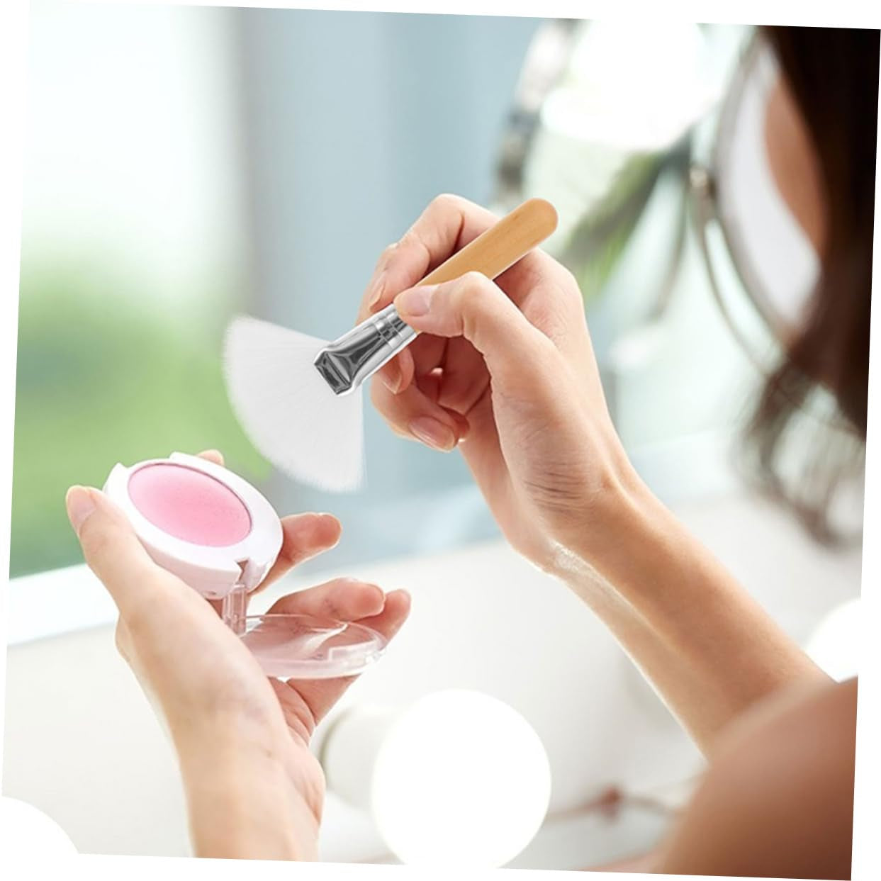 Blush Brush Set for Highlighter and Nose Shadow 4Pcs Dual-Ended Makeup Brush Large Fan Shape Soft and Gentle on Skin