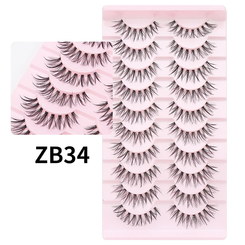 Cat Eye Lashes 10Pairs False Eyelashes Natural Eyelashes Anime Winged Clear Band Lashes Fake Eyelash Manga Lashes Makeup