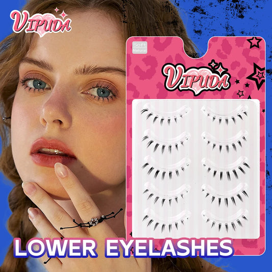 Lower Lashes 5 Pairs Clear Band Bottom Lashes Natural Wispy Handmade under Eye Lashes Extensions Soft Fake Lashes Pack