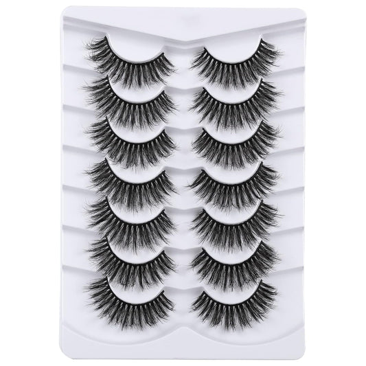 Lashes Eyelashes 8D Fluffy False Eyelashes Wispy Faux Mink Lashes Light Weight Fake Eyelashes Cat Eye Lashes 7 Pairs Pack