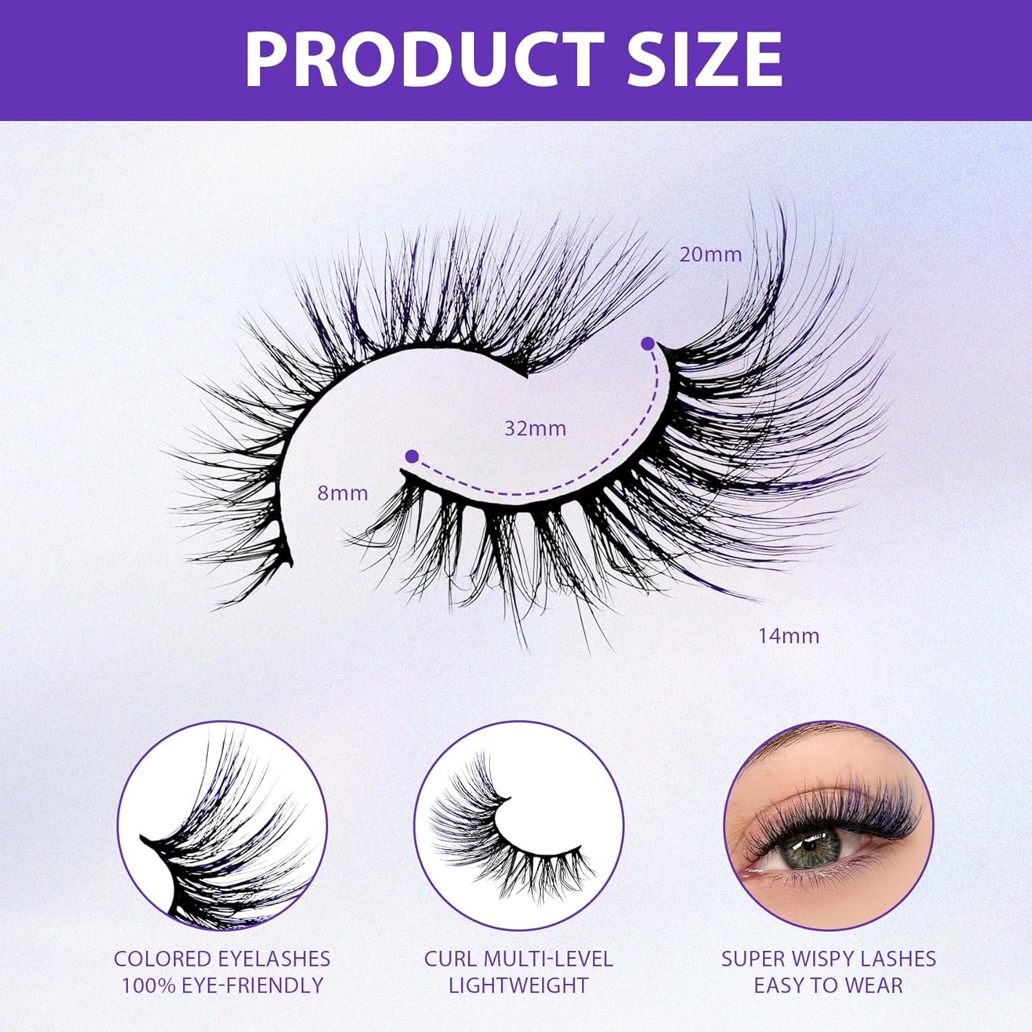 Colored Lashes Fluffy Mink Eyelashes Blue End, 20Mm Dramatic Cat-Eye Lashes That Look like Extensions Wispy Faux Mink False Eyelashes Natural Look(5W-Blue)