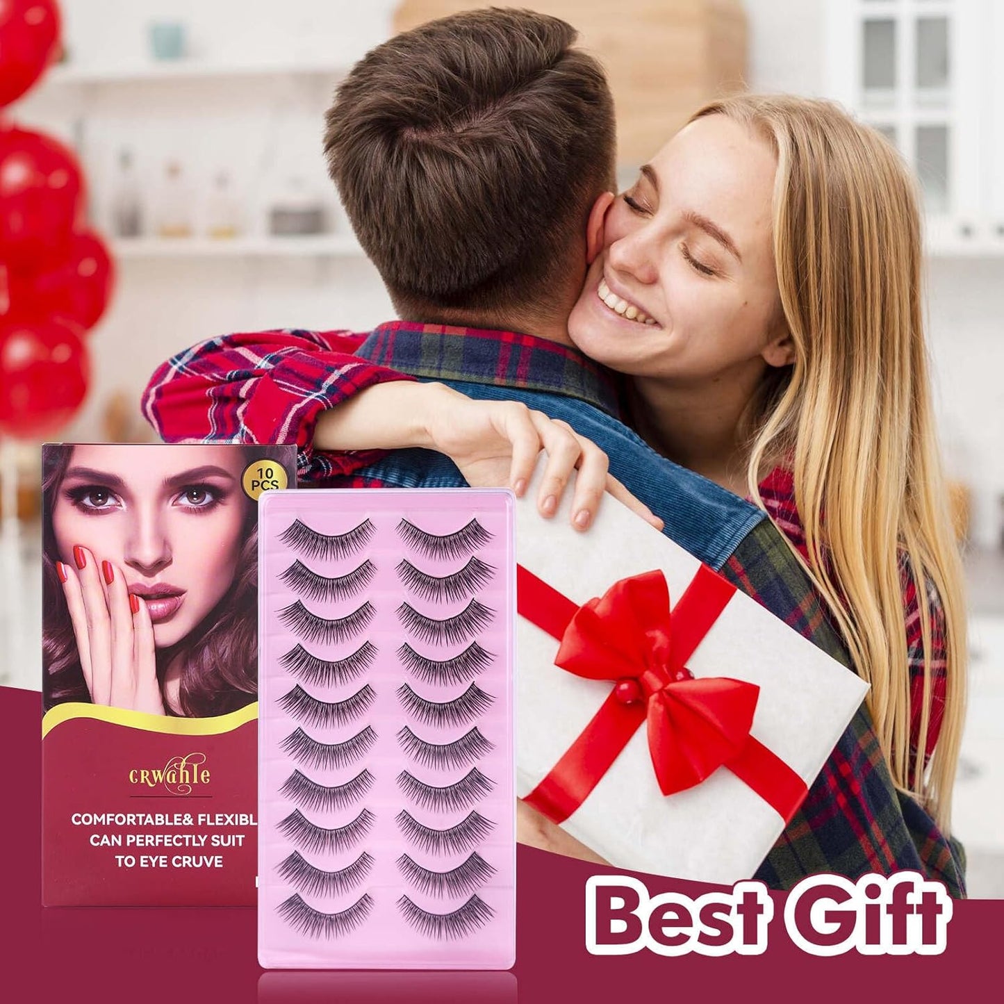 10 Pairs Natural Eyelashes, Reusable Microfiber False Lashes, Sweat-Proof Eye Lash, Natural and Beautiful, Easy to Wear,