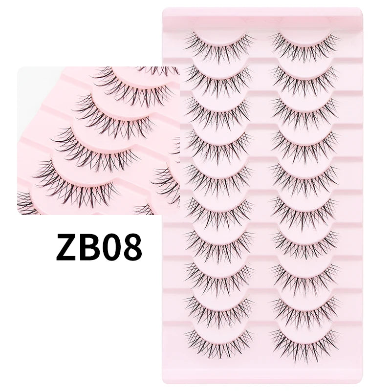 Cat Eye Lashes 10Pairs False Eyelashes Natural Eyelashes Anime Winged Clear Band Lashes Fake Eyelash Manga Lashes Makeup