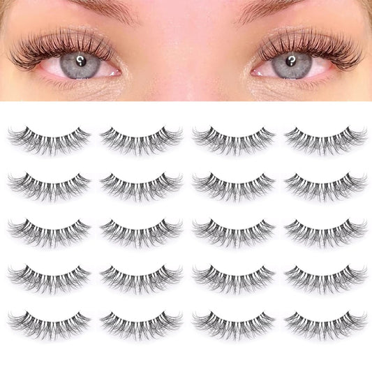 Fake Eyelash Cat Eye Lashes Wispy Natural Look, D Curl 10-18Mm Clear Band 3D Natural False Eyelashes Multipack (A8 Clear Band, 10 Pair (Pack of 1))