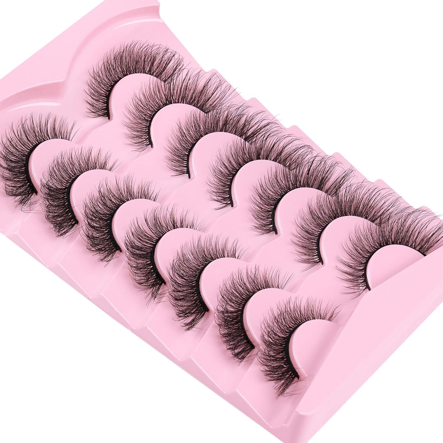 Cat Eye Lashes Natural Look Fluffy Wispy False Eyelashes Pack 20MM 3D Mink Lashes Fluffy Natural False Lashes 7 Pairs by