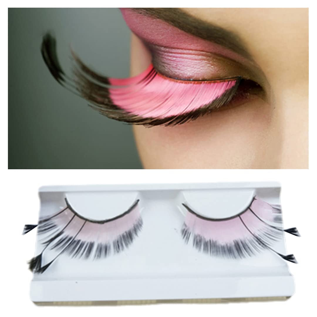 2 Pairs Classic False Eyelashes Colorful Feather Eye Lashes Self-Adhesive Wispy Lashes for Women Eye Makeup Tools Light Pink