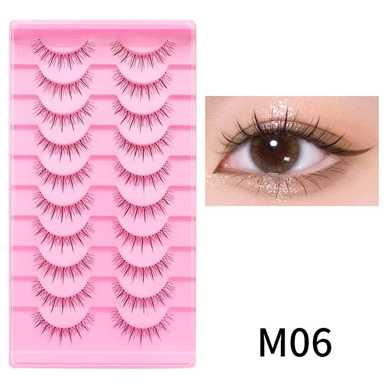 Cat Eye Lashes 10Pairs False Eyelashes Natural Eyelashes Anime Winged Clear Band Lashes Fake Eyelash Manga Lashes Makeup
