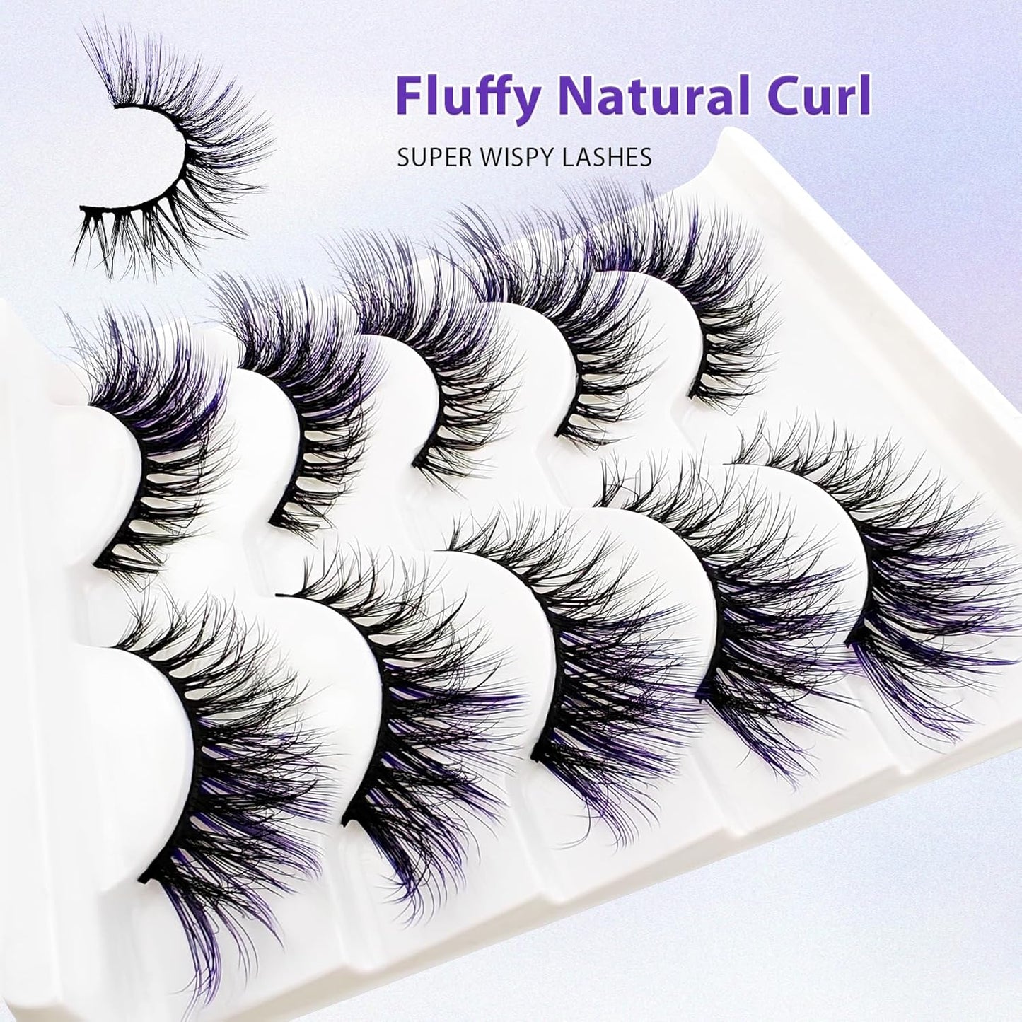 Colored Lashes Fluffy Mink Eyelashes Blue End, 20Mm Dramatic Cat-Eye Lashes That Look like Extensions Wispy Faux Mink False Eyelashes Natural Look(5W-Blue)