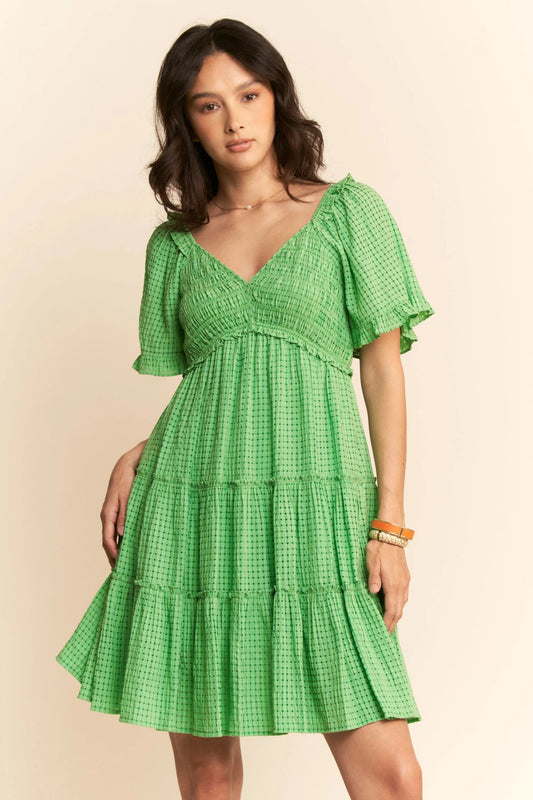 Davi & Dani Jacquard Checker Smocking Tiered Dress