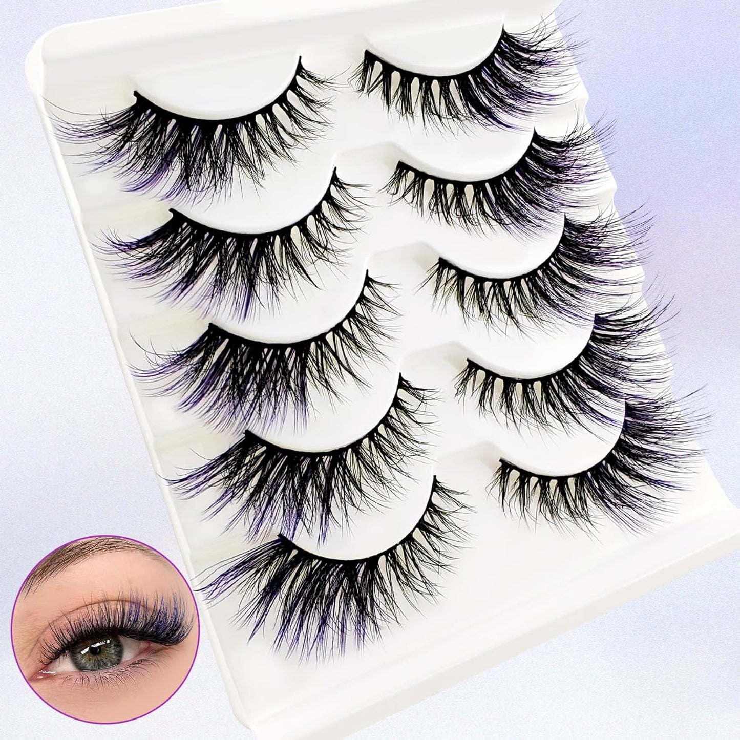 Colored Lashes Fluffy Mink Eyelashes Blue End, 20Mm Dramatic Cat-Eye Lashes That Look like Extensions Wispy Faux Mink False Eyelashes Natural Look(5W-Blue)