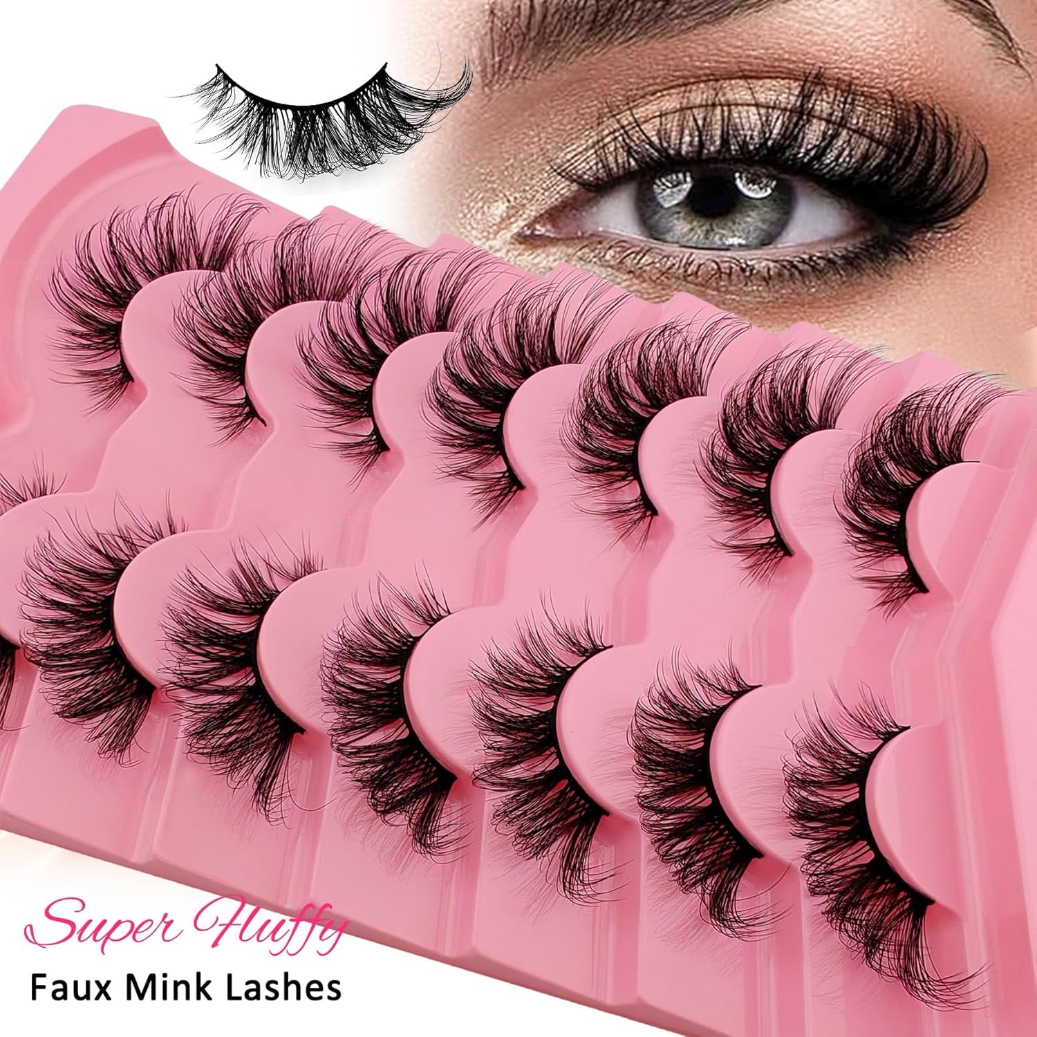 Fox Eye Lashes Flu-Ffy 22Mm Cat-Eye Lashes Curly Volume Eyelashes Faux Mink Lashes That Look like Extensions Lashes Wispy False Eyelashes Natural Look 7 Pairs Pack(Fxd2)