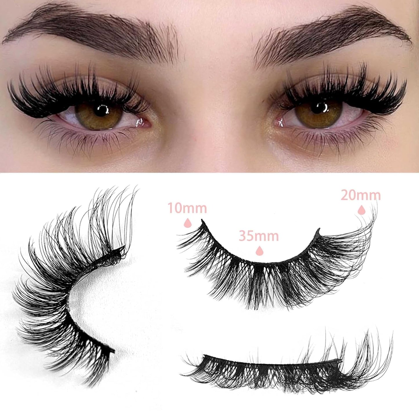 Cat Eye Lashes False Eyelashes Fluffy Volume 18Mm Strip Lashes Wispy Fake Lashes Natural Eyelashes 14 Pairs Pack 9D